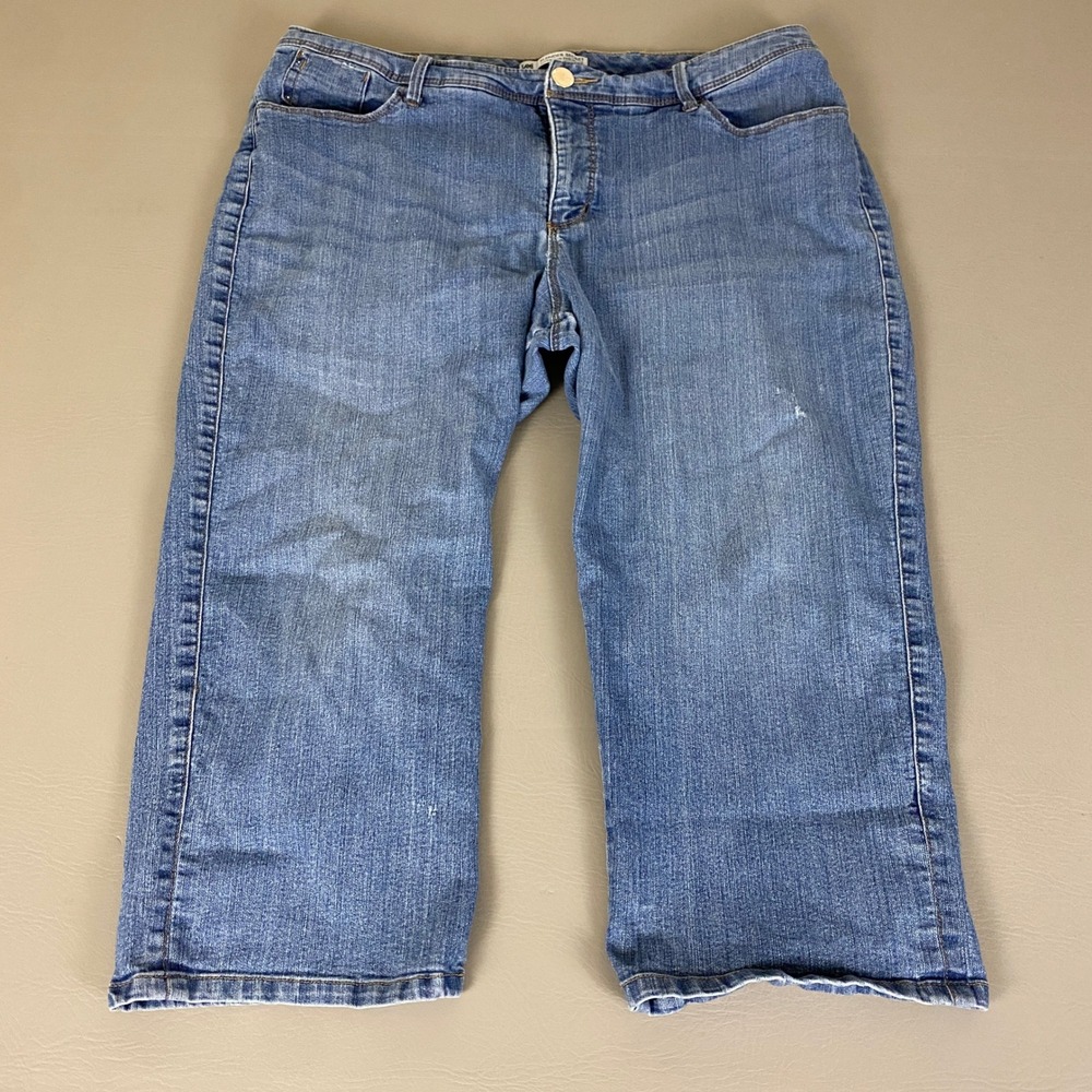 Lee Slender Secret Jeans Womens Plus Size 16 Petite Blue Medium Wash Denim Capri